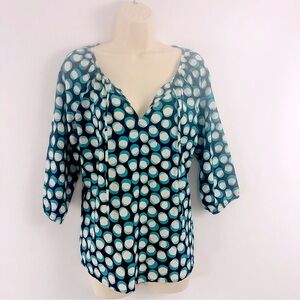 Loft turquoise navy-polka dot popover top